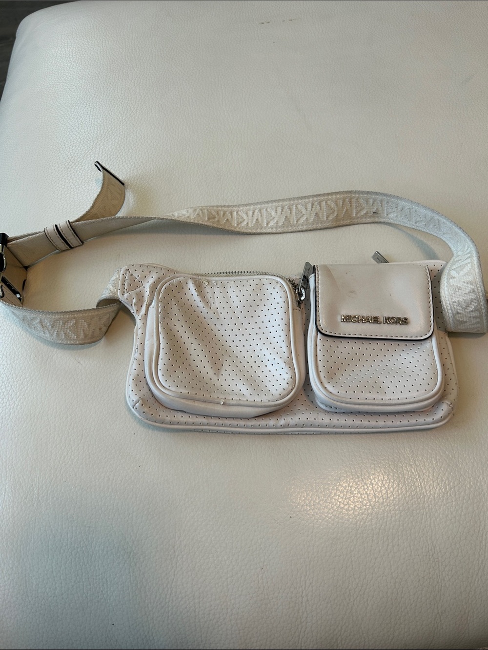 Michael Kors White Perforated Leather Crossbody Belt Bag